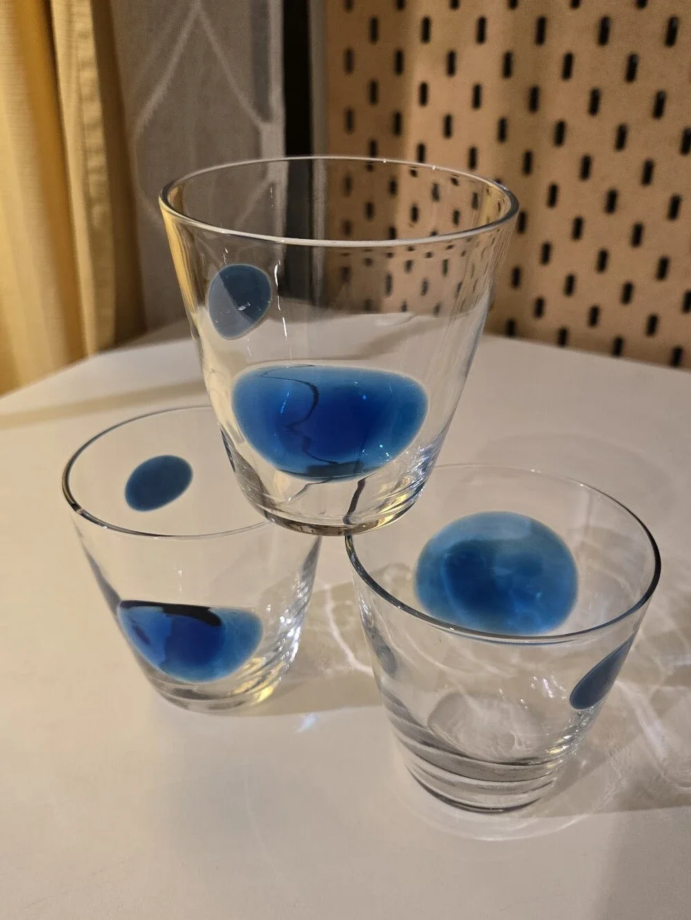 IKEA Fabulos Blue Dots Glasses Fused Glass Dots by Gunnel Sahlin 2009 FABULÖS x3